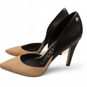 Calvin Klein Brena D'ORSAY d'Orsay Tan/ Black Faux Leather Heels 7.5